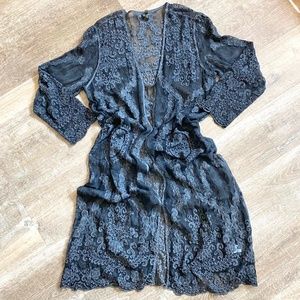 Embroidered Lace Duster Jacket, "M"